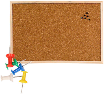 cepewa Prikbord van kurk - 58 x 39 cm - inclusief 35x gekleurde punt punaises - memobord - thuis - kantoor