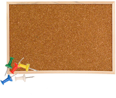 cepewa Prikbord van kurk - 60 x 45 cm - inclusief 35x gekleurde punt punaises - memobord - thuis - kantoor