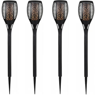 cepewa Pro Garden Solar tuinlamp / fakkel / prikspot - 4x - vlameffect - zonne-energie - 58 cm