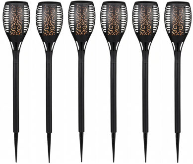 cepewa Pro Garden Solar tuinlamp / fakkel / prikspot - 6x - vlameffect - zonne-energie - 58 cm