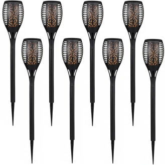 cepewa Pro Garden Solar tuinlamp / fakkel / prikspot - 8x - vlameffect - zonne-energie - 58 cm