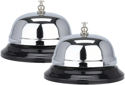 Cepewa Receptiebel - 2x - zilverkleurig - baliebel - 8,5x6 cm - metaal - hotel bellen