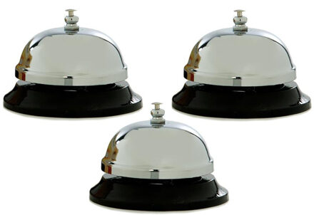 cepewa Receptiebel - 3x stuks - zilverkleurig - baliebel - 8,5x6 cm - metaal - hotel bellen