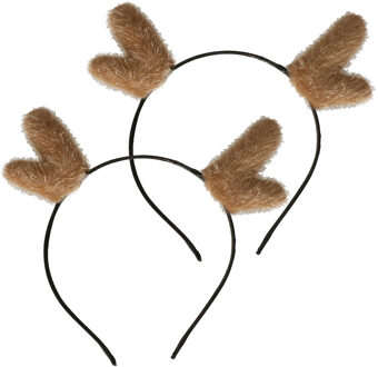 cepewa Rendier diadeem - 2x - gewei - bruin - 19 x 17 cm - haarband - kerstaccessoires