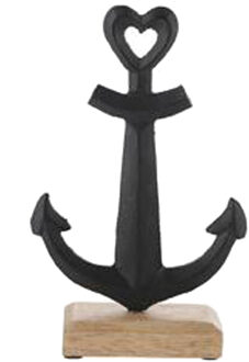 cepewa Scheep/schip anker beeld - 11 x 17 cm - maritieme home decoraties - aluminium/hout - Beeldjes Zwart