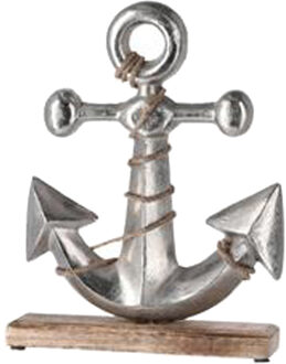 cepewa Scheep/schip anker beeld - 24 x 33 cm - maritieme home decoraties - aluminium - Beeldjes Zilverkleurig