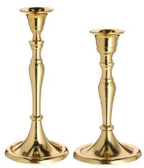 cepewa Set van 2x kaarsenhouders/kandelaars klassiek goud metaal 17 en 24 cm