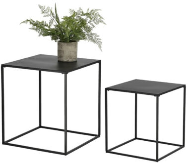 cepewa Set van 2x plantenstandaards vierkant metaal zwart 37/41 cm - Planten onderzetter