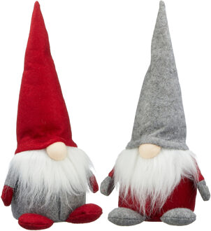 cepewa Set van 2x pluche gnome/dwerg decoratie poppen/knuffels 30 cm - Kerstman pop Multikleur