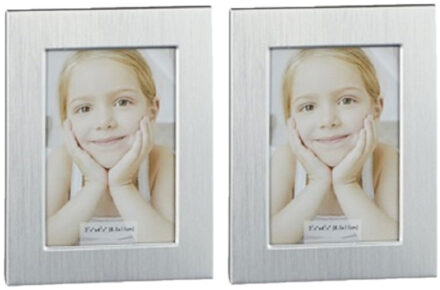 cepewa Set van 2x stuks aluminium fotolijst zilver rechthoekig geschikt voor een foto van 5,5 x 8 cm