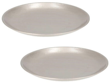 cepewa Set van 2x stuks rond kaarsenbord/kaarsenplateau zilver hout 28 cm