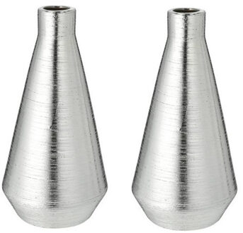cepewa Set van 2x stuks ronde bloemenvaas zilver van keramiek 28 cm