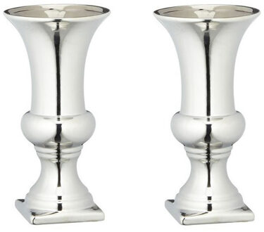 cepewa Set van 2x stuks ronde zilveren kelk vaas/vazen van keramiek 25 x 13 cm