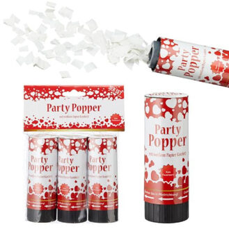 cepewa Set van 3x party poppers/confetti shooters valentijn/bruiloft wit 10 cm
