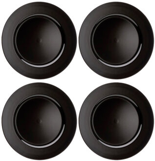 cepewa Set van 4x stuks diner onderborden zwart rond kunststof 33 cm