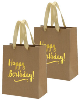 cepewa Set van 4x stuks papieren verjaardag giftbags/cadeau tasjes Happy Birthday 20 x 24 x 11 cm Bruin