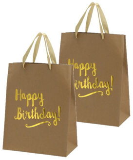 cepewa Set van 4x stuks papieren verjaardag giftbags/cadeau tasjes Happy Birthday 27 x 34 x 15 cm Bruin