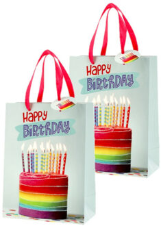 cepewa Set van 4x stuks papieren verjaardag giftbags/cadeau tasjes verjaardagstaart 17 x 23 x 9 cm - cadeautasjes Multikleur