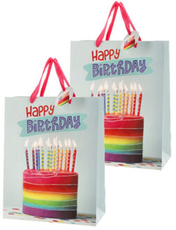 cepewa Set van 4x stuks papieren verjaardag giftbags/cadeau tasjes verjaardagstaart 25 x 32 x 12 cm Multi