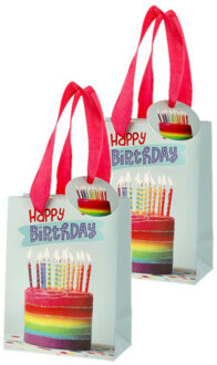 cepewa Set van 6x stuks papieren verjaardag giftbags/cadeau tasjes Happy Birthday 11 x 14 x 6 cm - cadeautasjes Multikleur