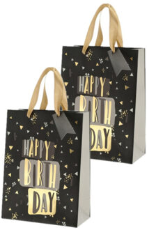 cepewa Set van 6x stuks papieren verjaardag giftbags/cadeau tasjes Happy Birthday zwart 17 x 23 x 9 cm