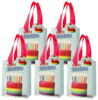 cepewa Set van 8x stuks papieren verjaardag giftbags/cadeau tasjes Happy Birthday 11 x 14 x 6 cm
