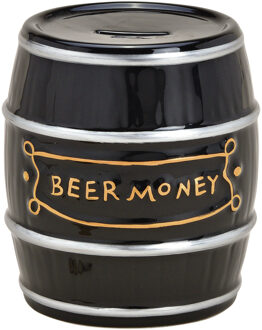 cepewa Spaarpot voor volwassenen Beermoney - Keramiek - Bier vat/ton - 13 x 14 cm - Spaarpotten Bruin