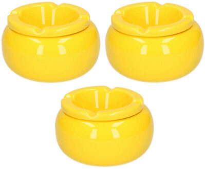 cepewa Stormasbak - 3x stuks - geel - rond - 11 cm - keramiek - asbak voor buiten - terras asbak