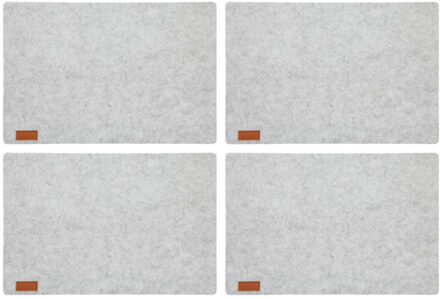 cepewa Tafel placemats - 8x stuks - vilt - lichtgrijs - 30 x 45 cm - met ronde hoeken - Diner - ontb
