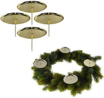 cepewa Theelichthouders instekers - 4x st - goud - voor in kerststukje - 7,5 cm Goudkleurig