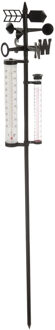 cepewa tuin regenmeter/weerstation - op stok - 150 cm - metaal - thermometer/windrichting/neerslag - Regenmeters