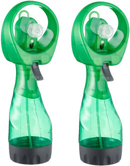 cepewa Ventilator/waterverstuiver voor in je hand - 2x - Verkoeling in zomer - 25 cm - Groen