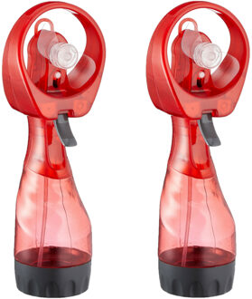 cepewa Ventilator/waterverstuiver voor in je hand - 2x - Verkoeling in zomer - 25 cm - Rood