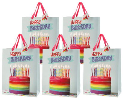 cepewa Verjaardag giftbags/cadeau tasje - Set van 8x stuks - verjaardagstaart - 25 x 32 x 12 cm - papier