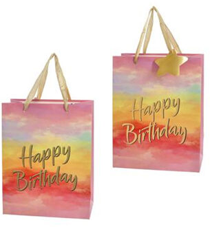 cepewa verjaardag giftbags/cadeau tasjes - 4x - geel - papier - happy birthday - 17 x 23 x 9 cm