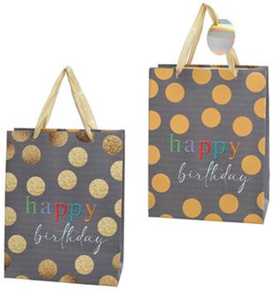 cepewa verjaardag giftbags/cadeau tasjes - 4x - grijs - papier - happy birthday - 17 x 23 x 9 cm