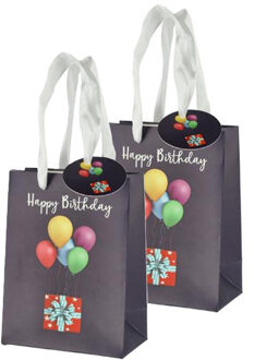 cepewa verjaardag giftbags/cadeau tasjes - 4x - zwart - happy birthday - ballonnen - 11 x 14 x 6 cm