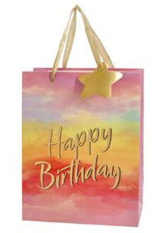 cepewa verjaardag giftbags/cadeau tasjes - geel - papier - happy birthday - 17 x 23 x 9 cm