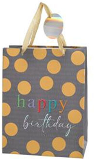 cepewa verjaardag giftbags/cadeau tasjes - grijs - papier - happy birthday - 17 x 23 x 9 cm