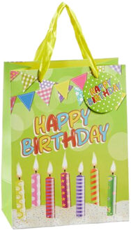 cepewa verjaardag giftbags/cadeau tasjes - groen - happy birthday - kaarsjes - 17 x 23 x 9 cm