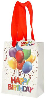 cepewa verjaardag giftbags/cadeau tasjes - wit - happy birthday - ballonnen - 11 x 14 x 6 cm