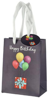 cepewa verjaardag giftbags/cadeau tasjes - zwart - happy birthday - ballonnen - 11 x 14 x 6 cm