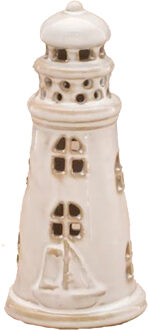 cepewa Vuurtoren beeld - creme - Aardewerk - 6 x 13 cm - klein - Decoratie