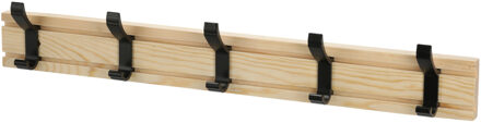cepewa Wandkapstok - lichtbruin - 5 ophanghaken - hout/metaal - 50 cm