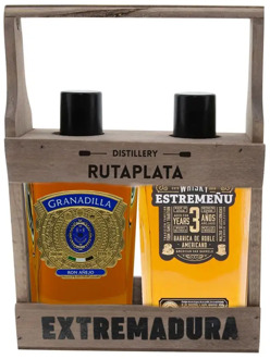 CEREX Gift Box in wood 1 bottle Whisky Estremeñu 700ml + 1 bottle Ron vintage grenadilla ideal gift nice cocktails ruma 700ml