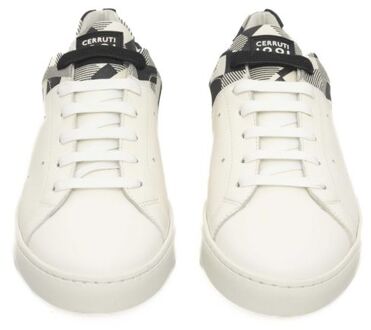 Cerruti 1881 Heren Leren Lage Sneakers met Geruite Patroon - maat Wit