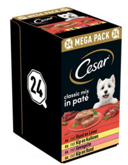 Cesar Classic Mix Paté multipack natvoer hond maaltijdkuipjes (150 g) 1 verpakking (24 x 150 g)