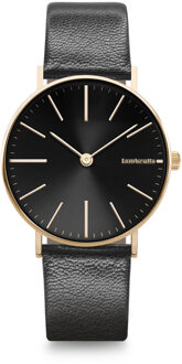 Cesare 42 mm Goud Zwart - heren horloge met leren band - 2182BLA