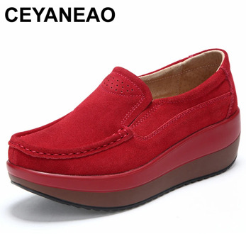 CEYANEAO2018NewSpring Autumn Shoes Woman Platform Women Shoes Cow Suede Leather Flats Thick Sole Women's Loafers MoccasinsE781