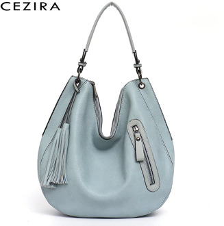 CEZIRA Fashion Vegan Leather Women Hobo Ladies Soft PU Shoulder Bag Casual Tassel Functional Crossbody Handbag Female Large Tote